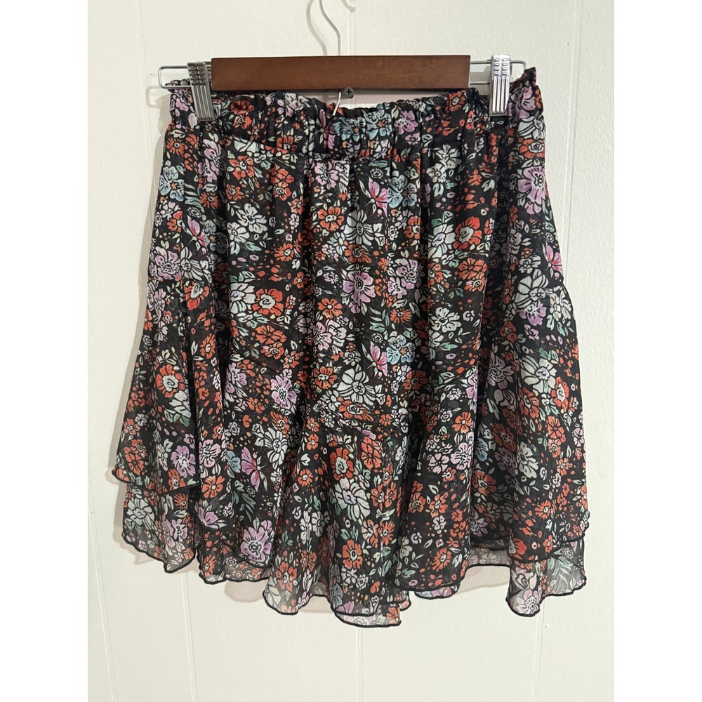 Unbranded Tiered Mini Skirt Skort Medium Black Floral Excellent Chiffon Ruffle